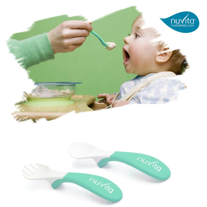 Nuvita Easy Eating Plastic Spoon & Fork Set - Green - Easy Pharmacy LLC