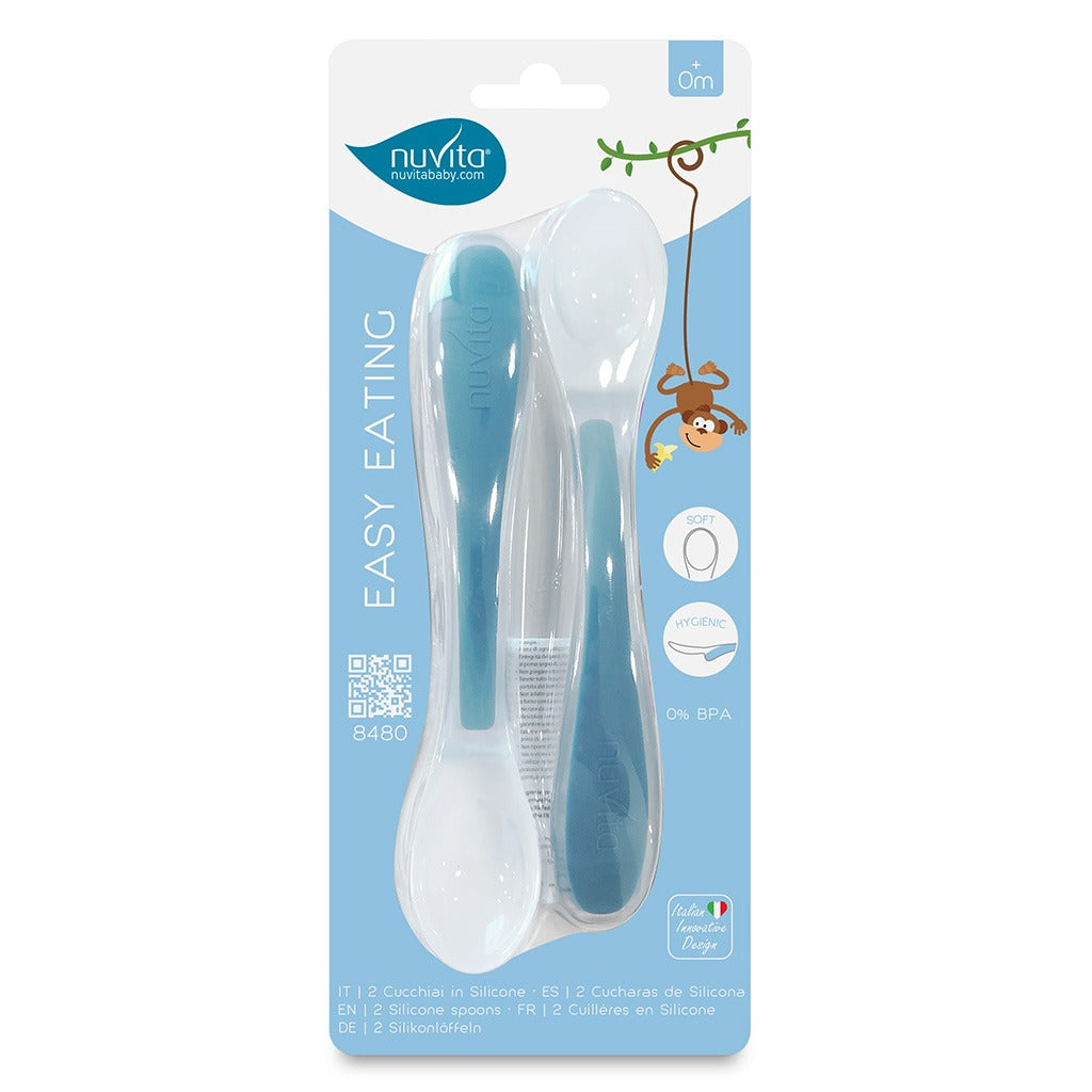 Nuvita Easy Eating Silicone Baby Spoons - Blue, Pack of 2's - Easy Pharmacy LLC