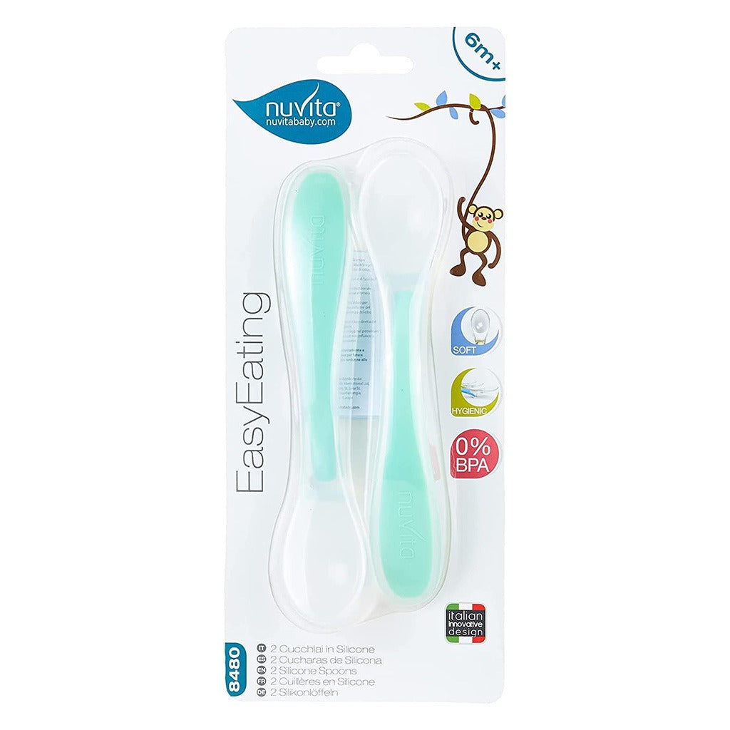 Nuvita Easy Eating Silicone Baby Spoons - Green, Pack of 2's - Easy Pharmacy LLC