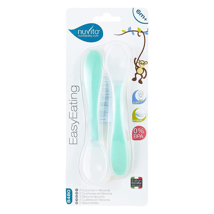 Nuvita Easy Eating Silicone Baby Spoons - Green, Pack of 2's - Easy Pharmacy LLC