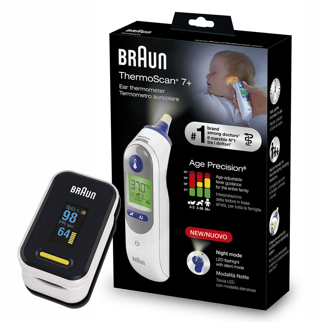 Braun Thermoscan 7+ Ear Thermometer IRT6525 + Pulse Oximeter YK-81CEU PROMO PACK - Easy Pharmacy LLC