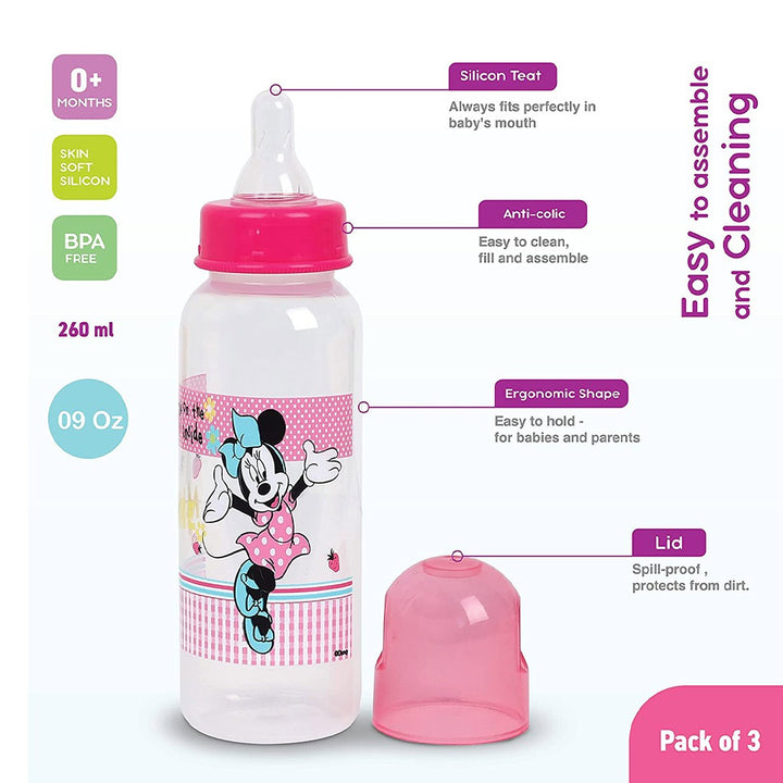 Disney Minnie Mouse 260ml Feeding Bottle For 0+Month Baby, Pack of 3's - Easy Pharmacy LLC
