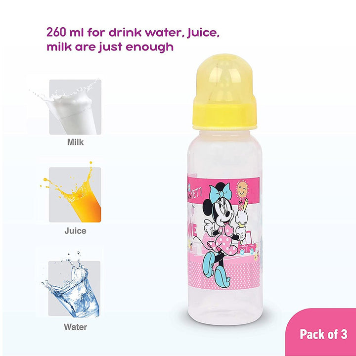 Disney Minnie Mouse 260ml Feeding Bottle For 0+Month Baby, Pack of 3's - Easy Pharmacy LLC