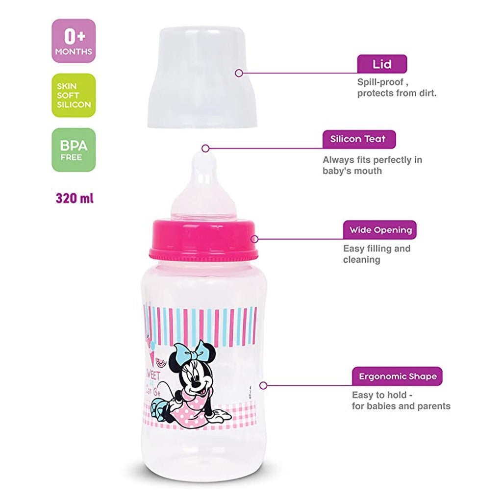 Disney Minnie Mouse 320 ml Wide-Neck Feeding Bottle For 0+Month Baby, Pink, Pack of 1's - Easy Pharmacy LLC