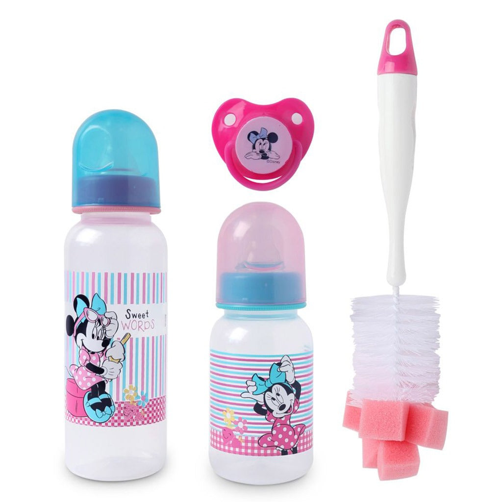 Disney Minnie Mouse Feeding Combo Gift Set For Baby With Feeding Bottle, Soother & Bottle Brush - Pack of 4 Pieces TRHA1727 - Easy Pharmacy LLC