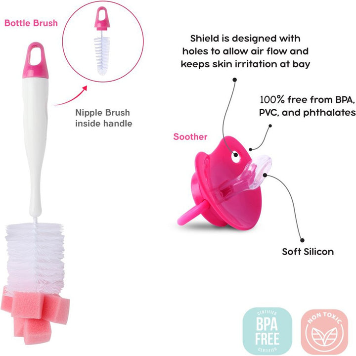 Disney Minnie Mouse Feeding Combo Gift Set For Baby With Feeding Bottle, Soother & Bottle Brush - Pack of 4 Pieces TRHA1727 - Easy Pharmacy LLC
