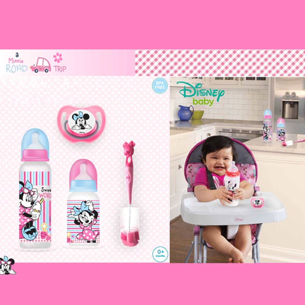 Disney Minnie Mouse Feeding Combo Gift Set For Baby With Feeding Bottle, Soother & Bottle Brush - Pack of 4 Pieces TRHA1727 - Easy Pharmacy LLC