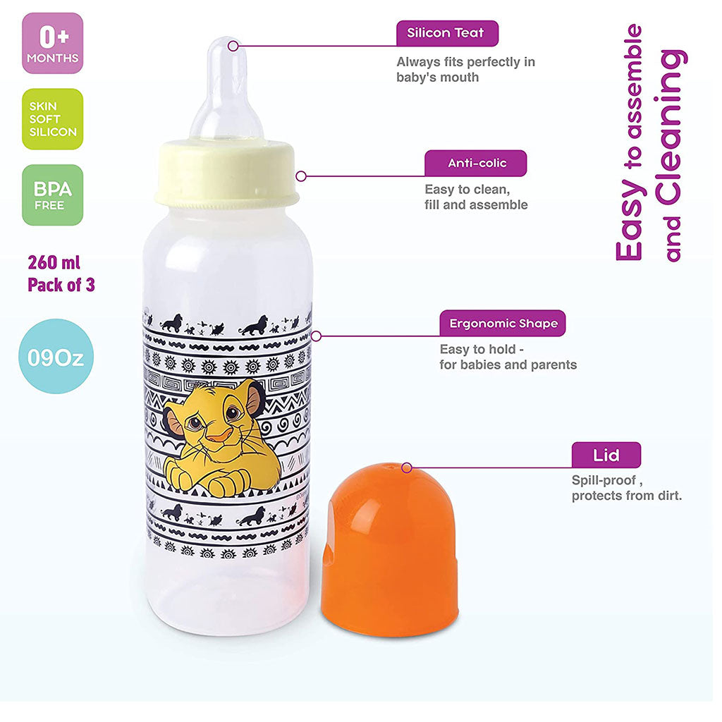 Disney The Lion King 260ml Feeding Bottle For 0+ Month Babies, Pack of 3's - Easy Pharmacy LLC