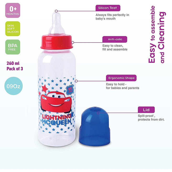 Disney Cars Lightning McQueen 260ml Feeding Bottle, Pack of 3's - Easy Pharmacy LLC