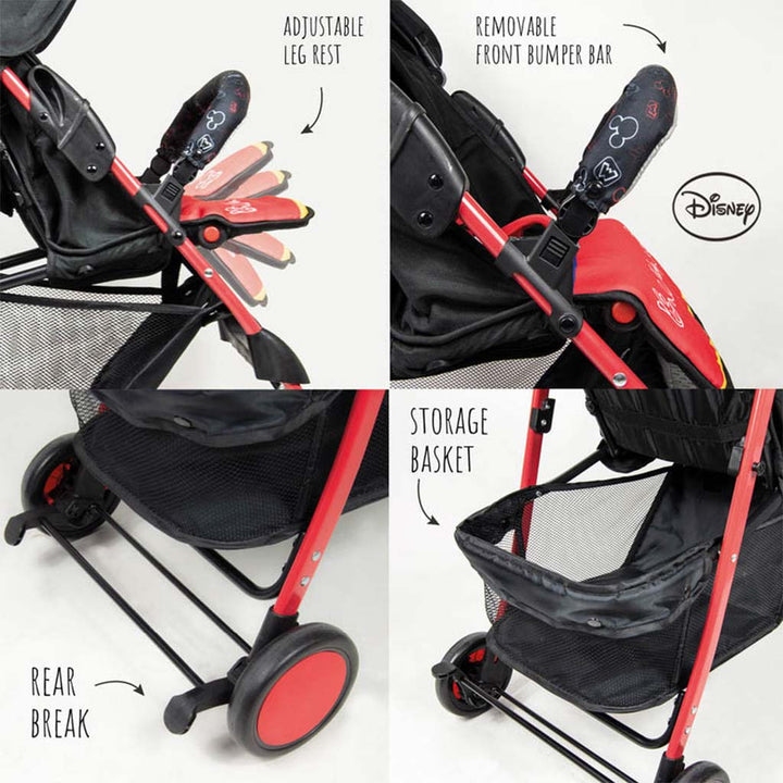 Disney Mickey Mouse Lightweight Picnic Stroller With Storage Cabin For 0 - 36 Months Baby - D1 Mickey - Easy Pharmacy LLC