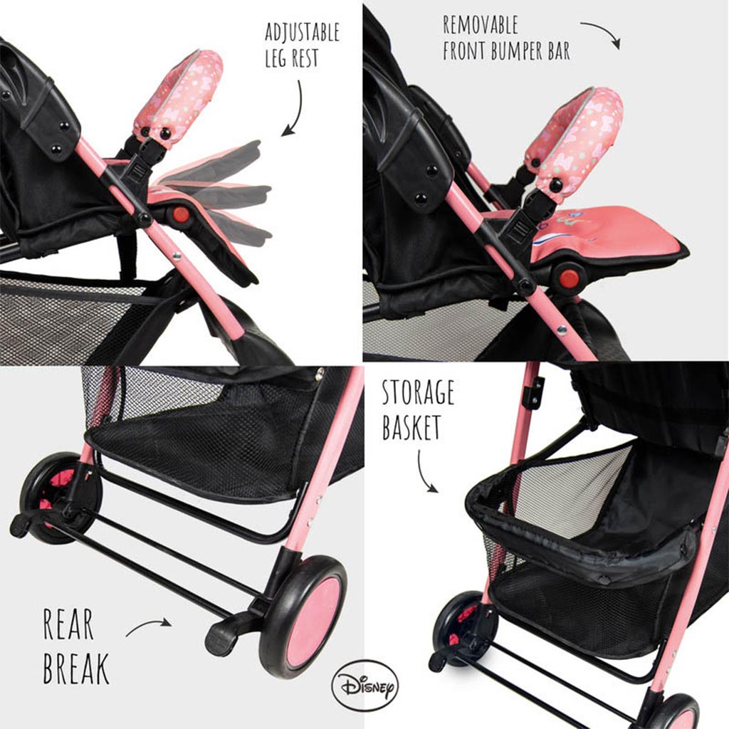 Disney Minnie Mouse Lightweight Picnic Stroller With Storage Cabin For 0 - 36 Months Baby - D1 Minnie - Easy Pharmacy LLC