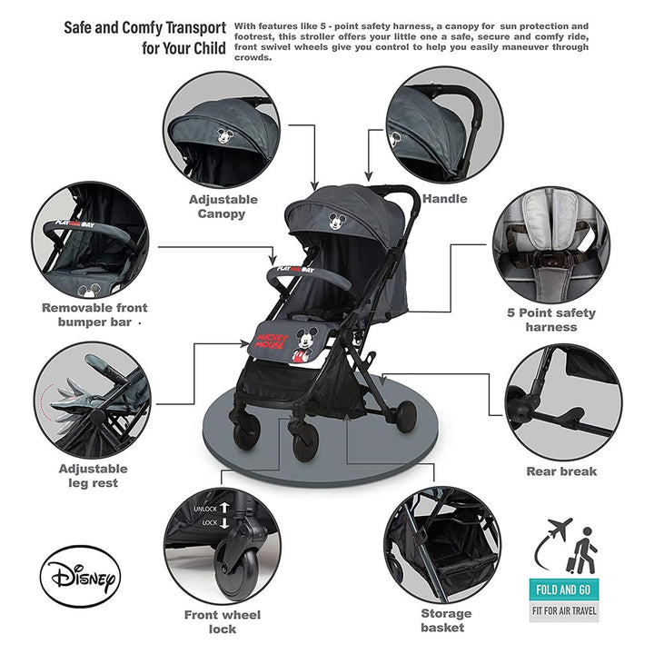 Disney Mickey Mouse Light Weight Travel Stroller For 0 - 36 Months Baby - S101 Mickey - Easy Pharmacy LLC