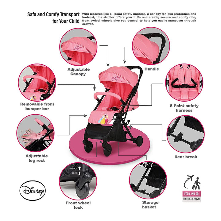 Disney Princess Light Weight Travel Stroller For 0 - 36 Months Baby - S101 Princess - Easy Pharmacy LLC