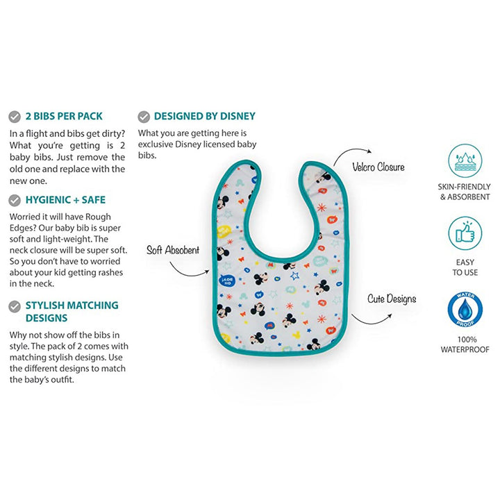 Disney Mickey Mouse Washable Waterproof Cotton Bibs For Babies, Pack of 2's - Easy Pharmacy LLC