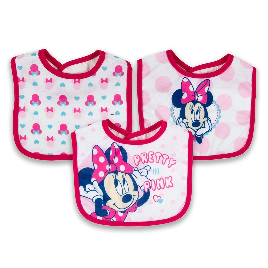 Disney Minnie Mouse Washable Waterproof Cotton Bibs For Babies, Pack of 3's - Easy Pharmacy LLC
