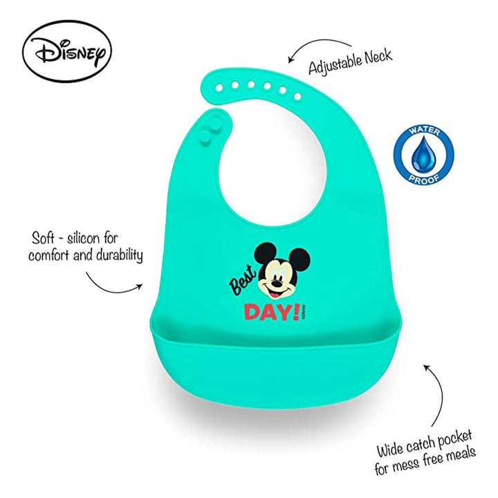 Disney Mickey Mouse Super Soft, Easy Clean Silicone Bib For 6+ Months Baby, Green, Pack of 1's - Easy Pharmacy LLC