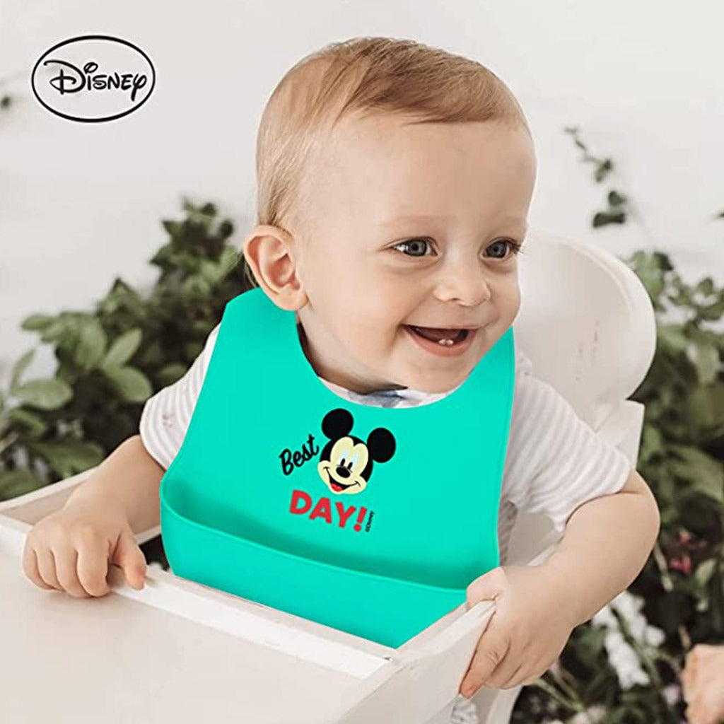 Disney Mickey Mouse Super Soft, Easy Clean Silicone Bib For 6+ Months Baby, Green, Pack of 1's - Easy Pharmacy LLC