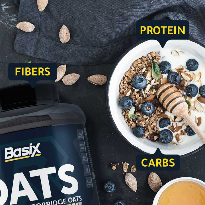 Basix Oats High Protein Porridge Oats + Proteins + MCTs Golden Syrup 3kg - Easy Pharmacy LLC