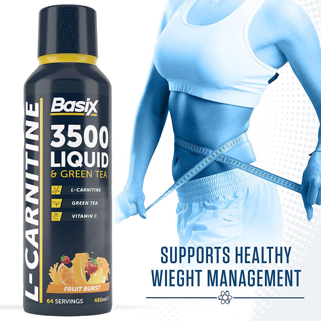 Basix L-Carnitine 3500 & Green Tea Liquid Fruit Punch For Endurance, Fruit Burst 480ml - Easy Pharmacy LLC