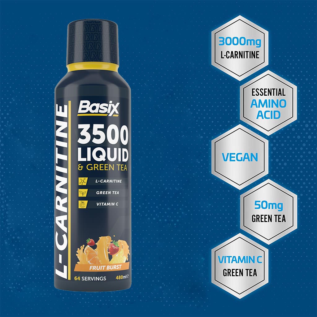 Basix L-Carnitine 3500 & Green Tea Liquid Fruit Punch For Endurance, Fruit Burst 480ml - Easy Pharmacy LLC