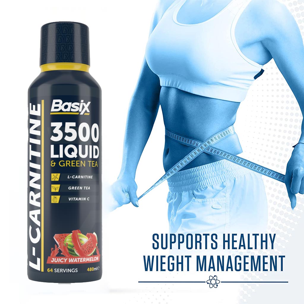 Basix L-Carnitine 3500 & Green Tea Liquid Watermelon For Endurance, Juicy Watermelon 480ml - Easy Pharmacy LLC
