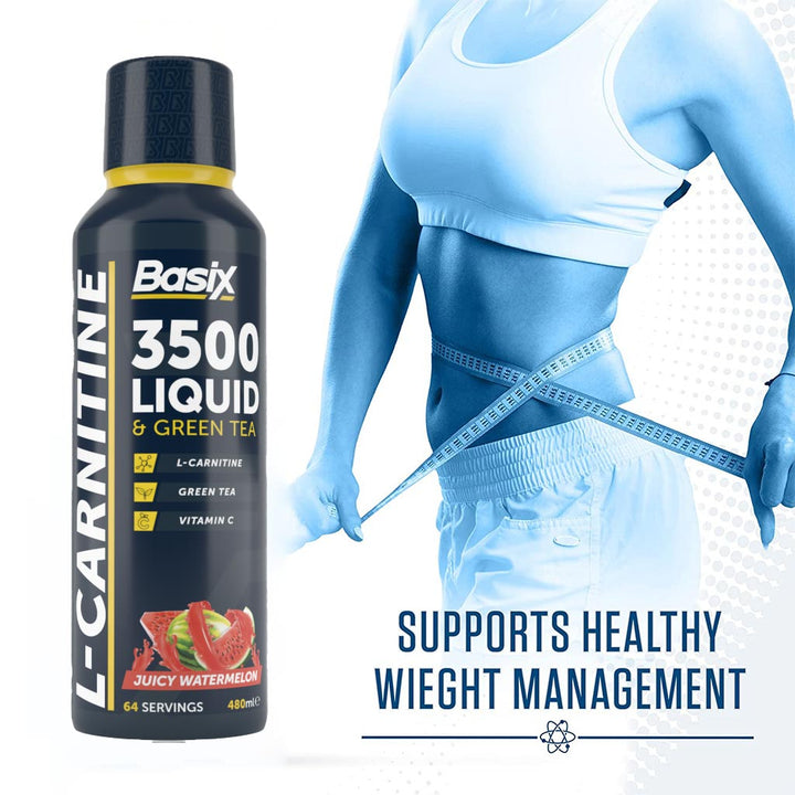 Basix L-Carnitine 3500 & Green Tea Liquid Watermelon For Endurance, Juicy Watermelon 480ml - Easy Pharmacy LLC