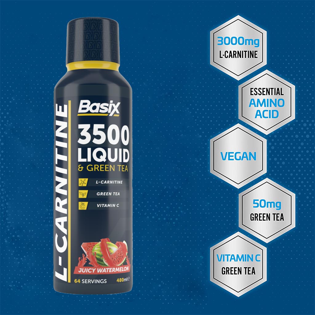 Basix L-Carnitine 3500 & Green Tea Liquid Watermelon For Endurance, Juicy Watermelon 480ml - Easy Pharmacy LLC