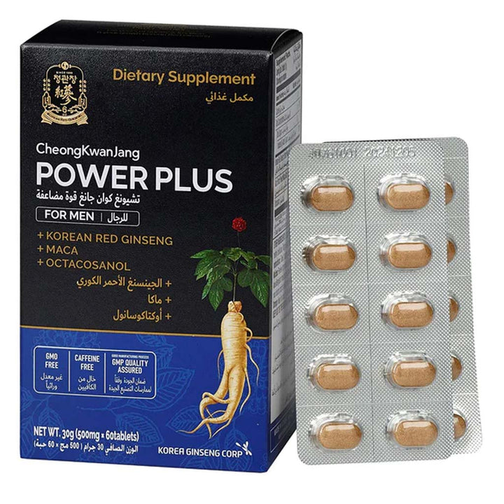 CheongKwanJang Power Plus Korean Red Ginseng + MACA + Octacosanol Tablet 500mg For Men 60's - Easy Pharmacy LLC
