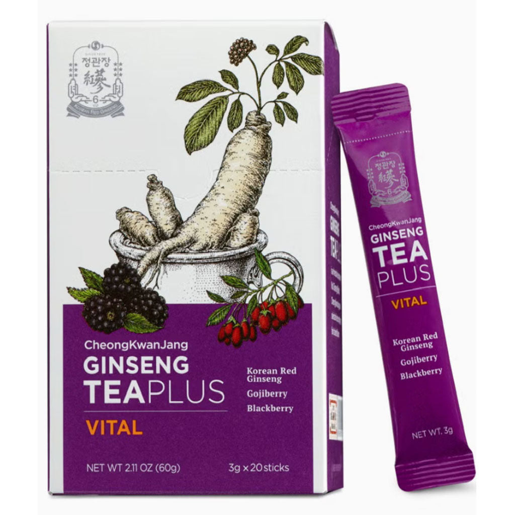 Cheongkwanjang Korean Red Ginseng Teaplus Vital Herbal Tea Powder Sticks For Overall Health & Energy, Pack of 3g x 20Sticks - Easy Pharmacy LLC
