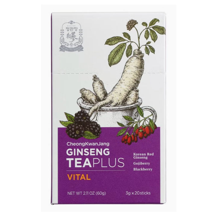 Cheongkwanjang Korean Red Ginseng Teaplus Vital Herbal Tea Powder Sticks For Overall Health & Energy, Pack of 3g x 20Sticks - Easy Pharmacy LLC
