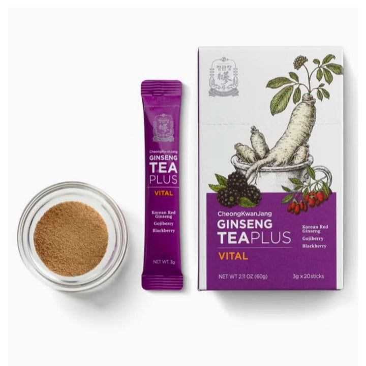 Cheongkwanjang Korean Red Ginseng Teaplus Vital Herbal Tea Powder Sticks For Overall Health & Energy, Pack of 3g x 20Sticks - Easy Pharmacy LLC