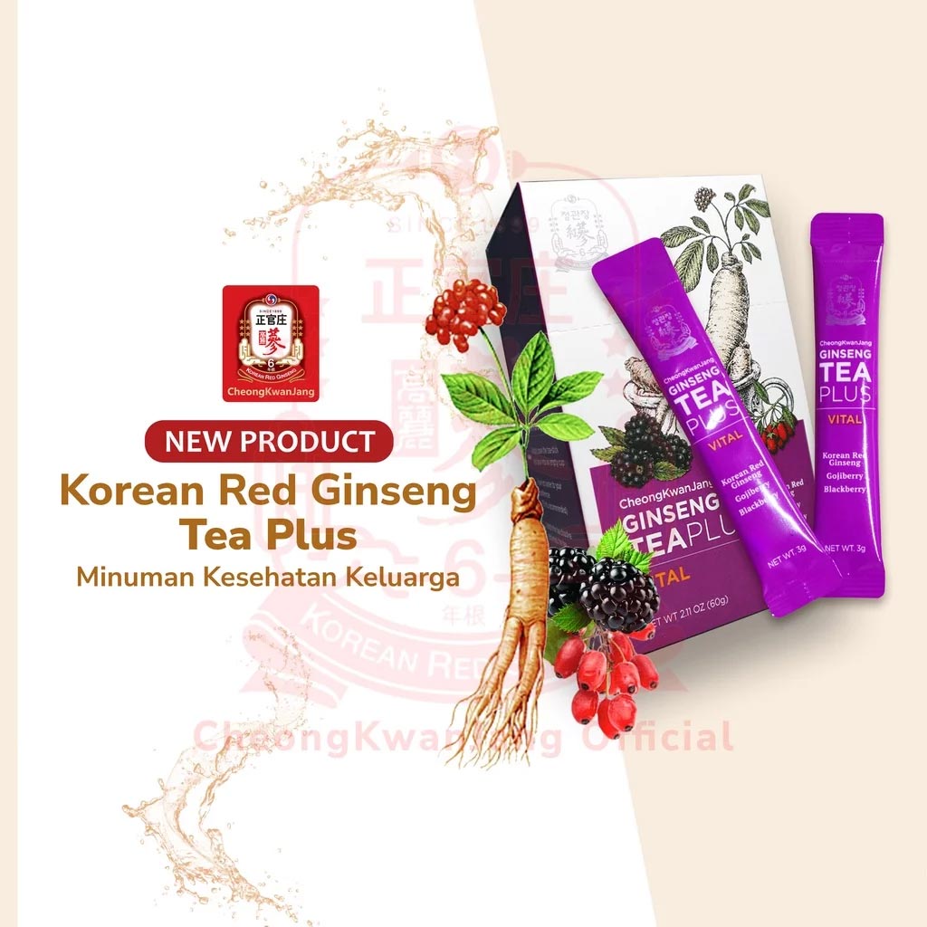 Cheongkwanjang Korean Red Ginseng Teaplus Vital Herbal Tea Powder Sticks For Overall Health & Energy, Pack of 3g x 20Sticks - Easy Pharmacy LLC