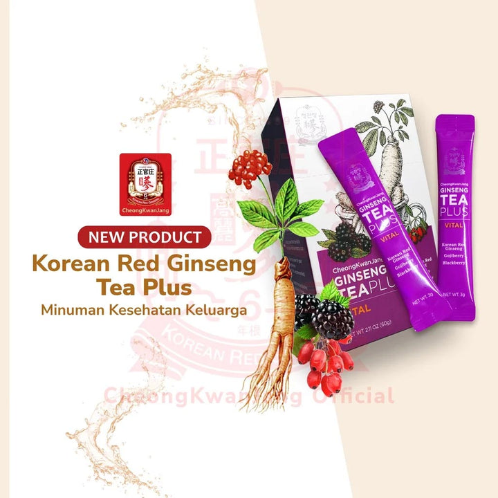 Cheongkwanjang Korean Red Ginseng Teaplus Vital Herbal Tea Powder Sticks For Overall Health & Energy, Pack of 3g x 20Sticks - Easy Pharmacy LLC