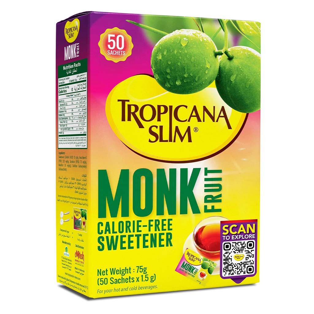 Tropicana Slim Monk Fruit Calorie Free Sweetener Sachets, Pack of 50's - Easy Pharmacy LLC