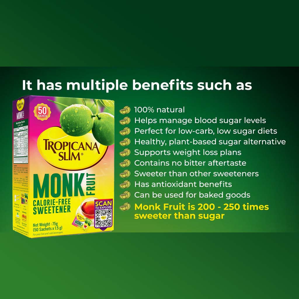 Tropicana Slim Monk Fruit Calorie Free Sweetener Sachets, Pack of 50's - Easy Pharmacy LLC
