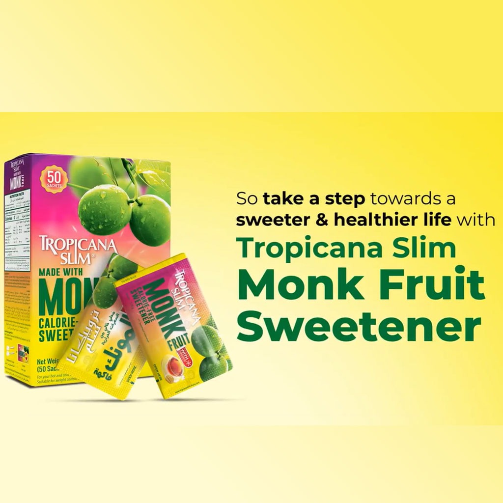 Tropicana Slim Monk Fruit Calorie Free Sweetener Sachets, Pack of 50's - Easy Pharmacy LLC