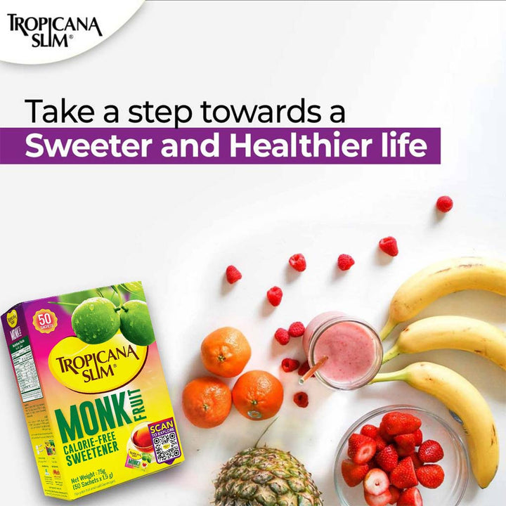 Tropicana Slim Monk Fruit Calorie Free Sweetener Sachets, Pack of 50's - Easy Pharmacy LLC