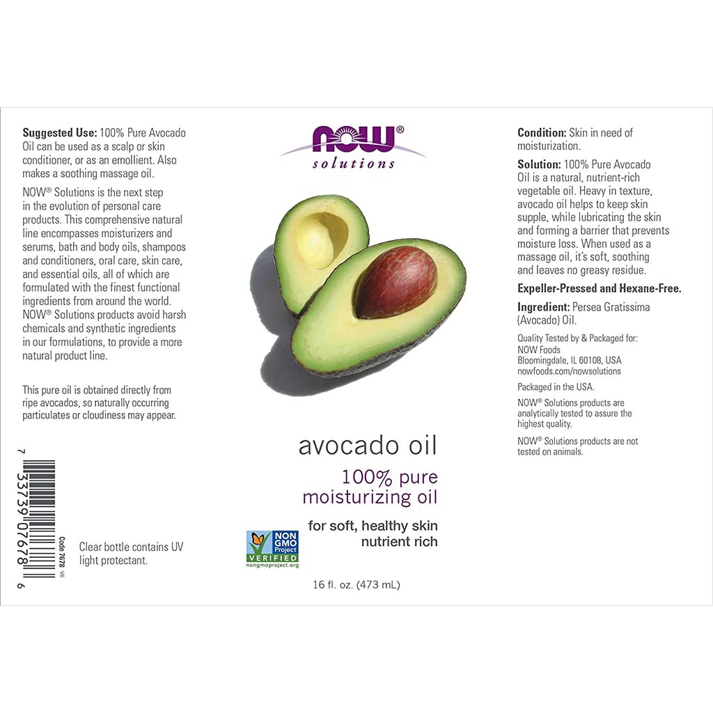 Now Solutions Avocado Oil 100% Pure Moisturizing Oil For Soft, Healthy Skin 473ml - Easy Pharmacy LLC