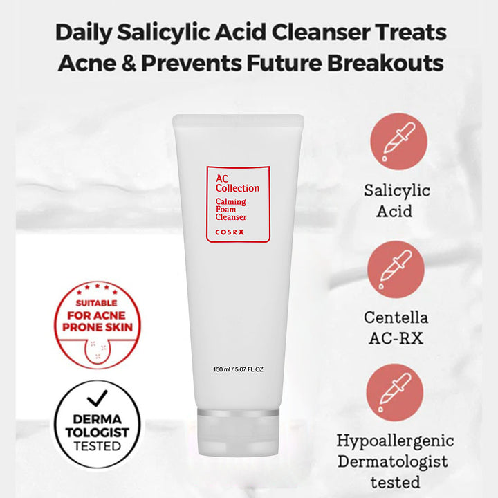 Cosrx AC Collection Calming Foam Cleanser with Salicylic Acid 150ml - Easy Pharmacy LLC