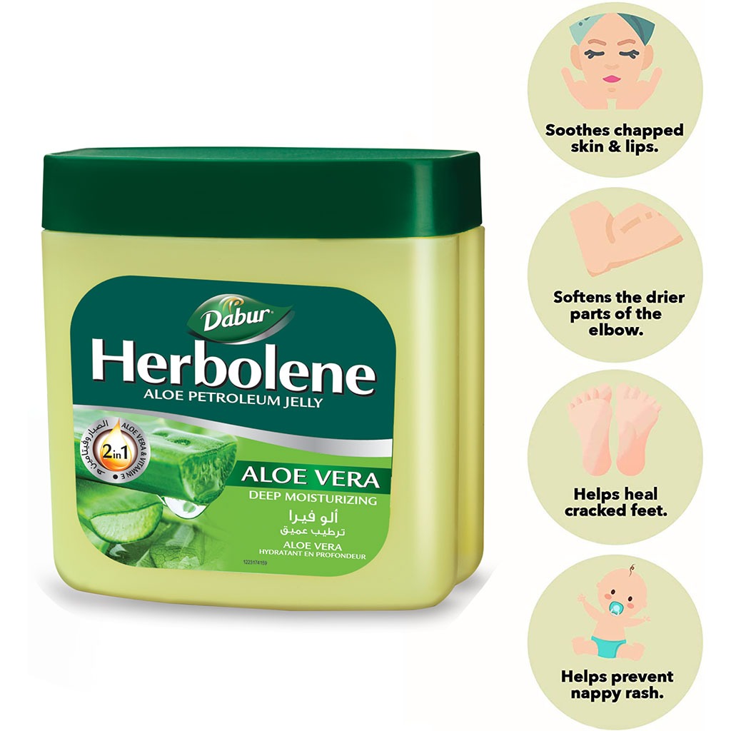 Dabur Herbolene 2-In-1 Aloe Petroleum Jelly With Aloe Vera And Vitamin E, Pack of 425ml +115ml - Easy Pharmacy LLC