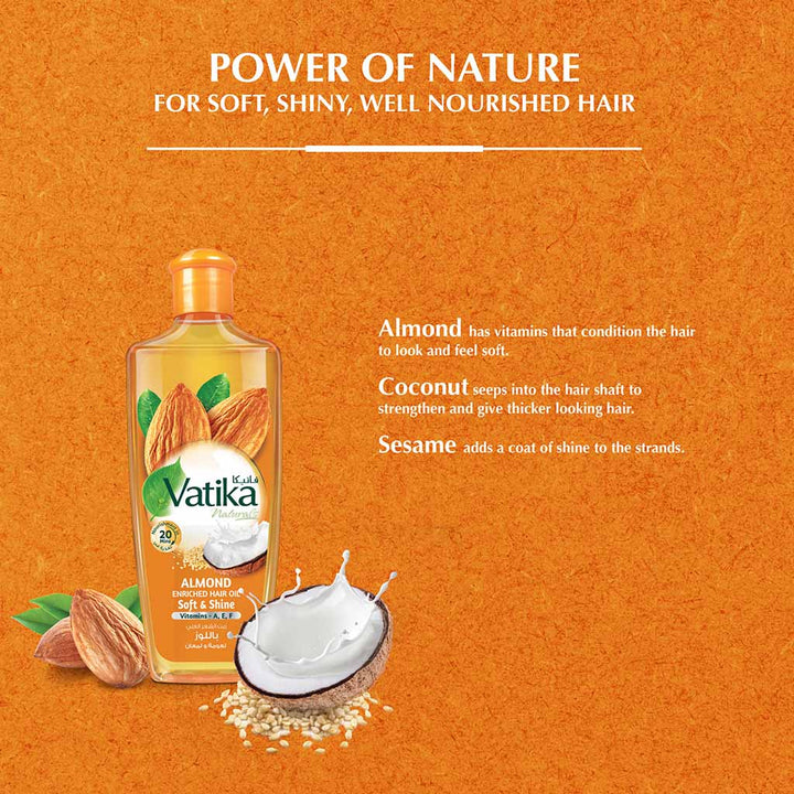 Dabur Vatika Naturals Almond Enriched Hair Oil For Soft And Shiny Hair 300ml - Easy Pharmacy LLC