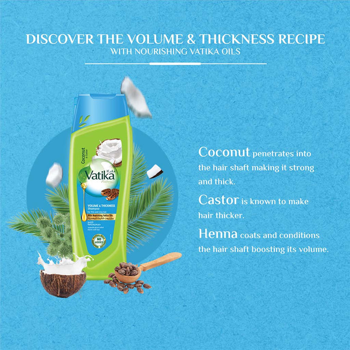 Dabur Vatika Naturals Volume & Thickness Hair Shampoo For Thin And Limp Hair 400ml - Easy Pharmacy LLC
