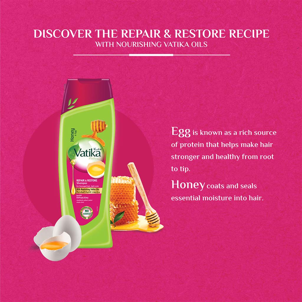 Dabur Vatika Naturals Repair & Restore Shampoo For Damaged & Split Hair 400ml - Easy Pharmacy LLC
