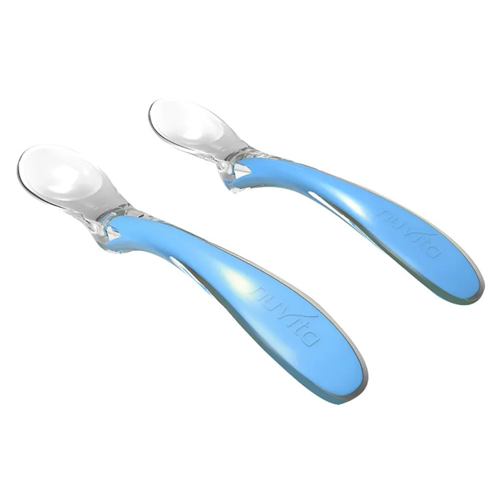 Nuvita Easy Eating Silicone Spoon Set Blue For 6+Months, Pack of 2's - Easy Pharmacy LLC
