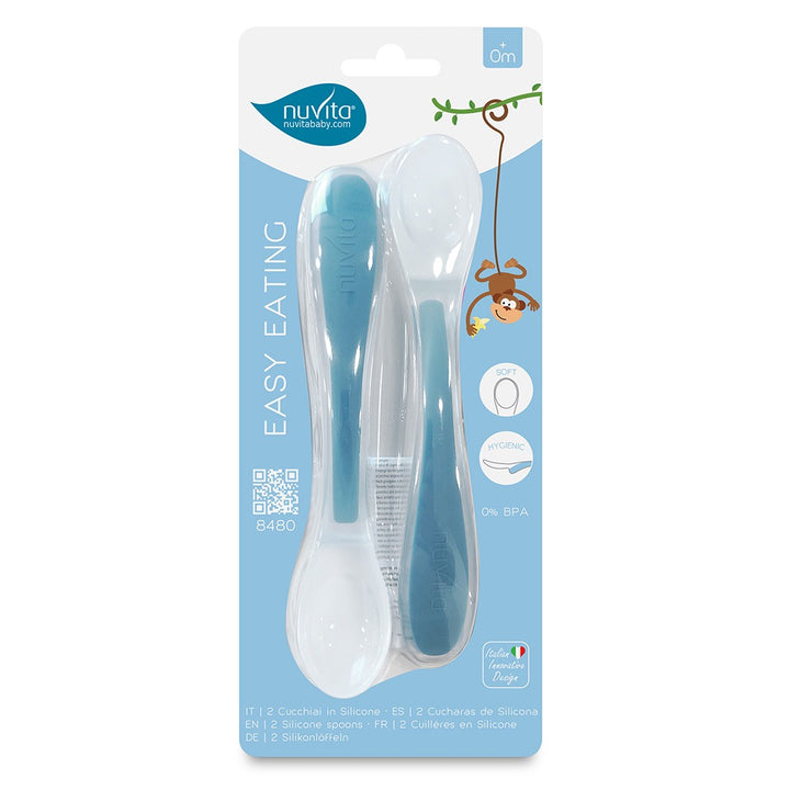 Nuvita Easy Eating Silicone Spoon Set Blue For 6+Months, Pack of 2's - Easy Pharmacy LLC