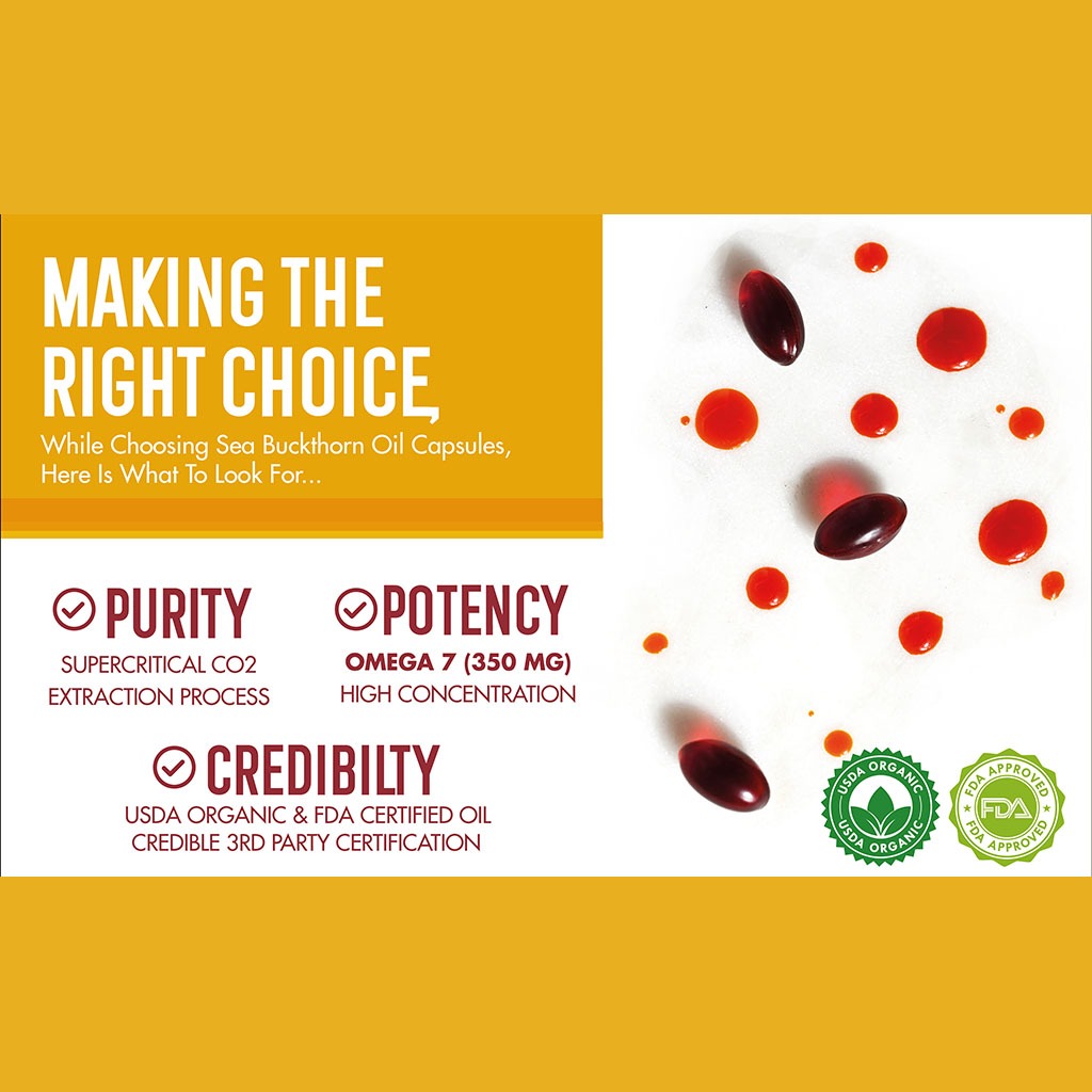 Berryheal Life Oil Omega 7 Rich Vegan Sea Buckthorn Berry Capsules For Diabetes Support, Weight Management & Healthy Skin, Pack of 60's - Easy Pharmacy LLC