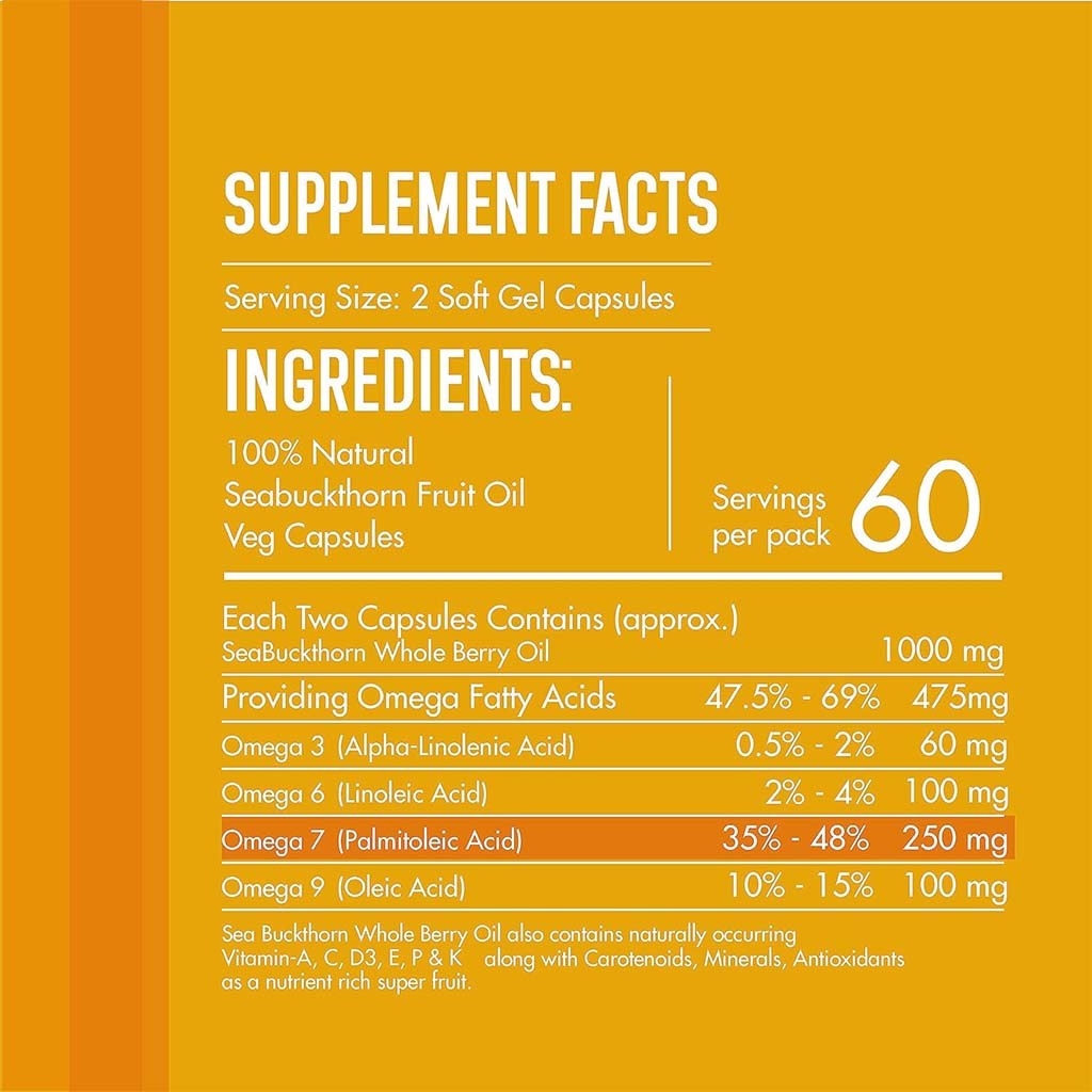 Berryheal Life Oil Omega 7 Rich Vegan Sea Buckthorn Berry Capsules For Diabetes Support, Weight Management & Healthy Skin, Pack of 60's - Easy Pharmacy LLC