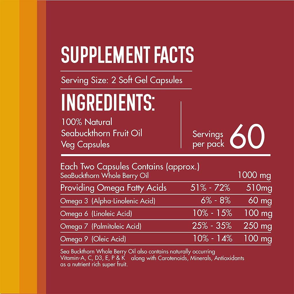 Berryheal Life Oil Omega 3-6-7-9 Sea Buckthorn Berry Oil Vegan Capsules For Immunity & Whole Body Wellness Pack of 60's - Easy Pharmacy LLC