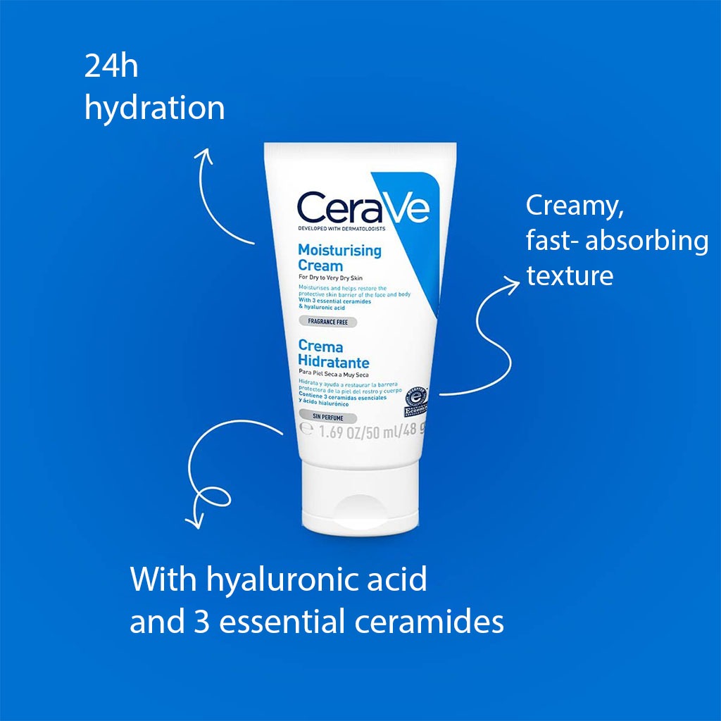CeraVe Fragrance Free Moisturising Cream For Dry Skin 50ml - Easy Pharmacy LLC