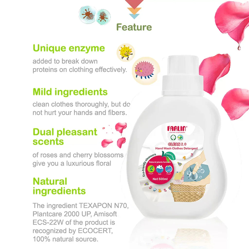 Farlin Clean 2.0 Hand Wash Clothes Detergent 500ml CB-30004 - Easy Pharmacy LLC